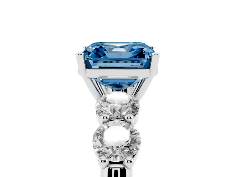 Asscher Cut Five Stone Engagement Ring Setting for a Fancy Blue Lab-Grown Diamond | Prong Set Side Stones | Platinum