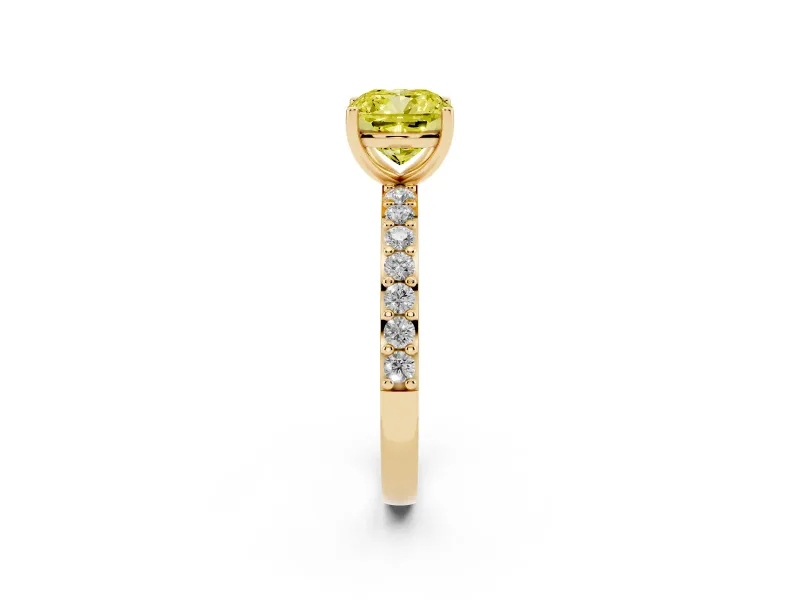 Cushion Cut Pavé Solitaire Engagement Ring Setting for a Fancy Yellow Lab-Grown Diamond | Single Row Band | Yellow Gold