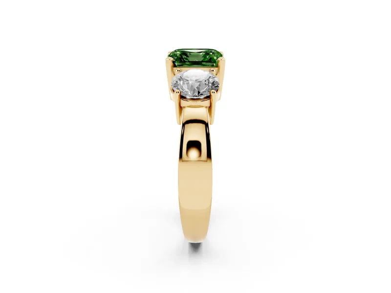 Asscher Cut Three Stone Engagement Ring Setting for a Fancy Green Lab-Grown Diamond | Wide Plain Band | Yellow Gold