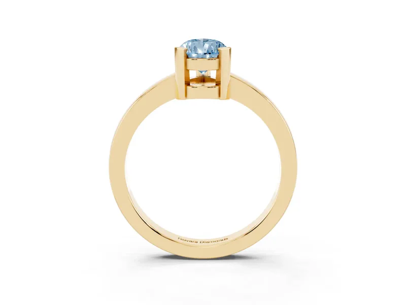 Fancy Blue Pear Cut Diamond Solitaire Ring Set in Yellow gold with Prong Head and Smooth Polished Band