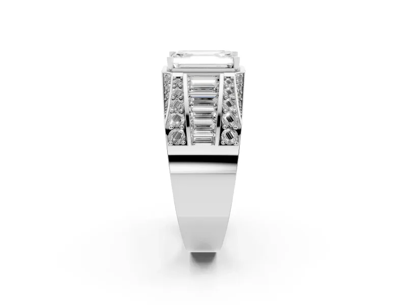 Emerald Cut Men's Graduated Baguette Engagement Ring Setting | Raised Frame Head | White Gold