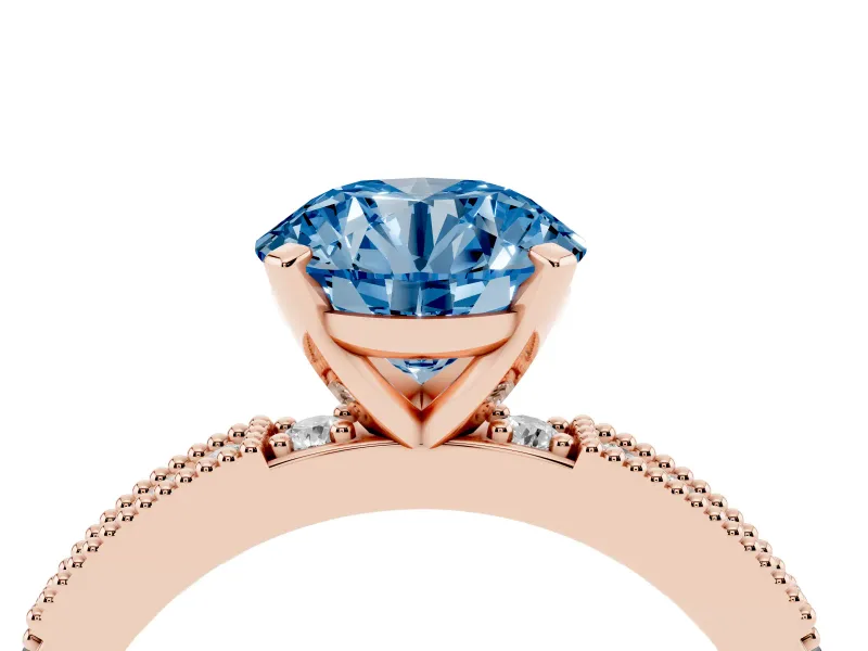 Round Vintage Pavé Engagement Ring Setting for a Fancy Blue Lab-Grown Diamond | Rose Gold