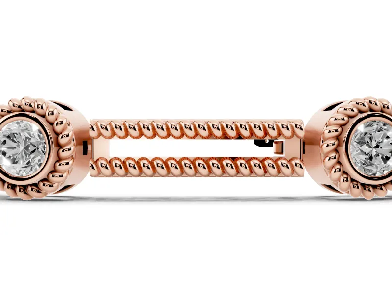 Round Lab-Grown Diamond Bezel Station Bracelet | Open Rope Bar Links | Rose Gold