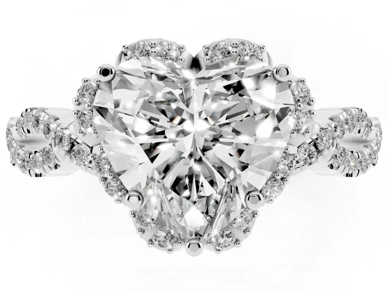 Heart-Shaped Milgrain Halo Engagement Ring Setting | Graduated Shoulders | Sterling Silver