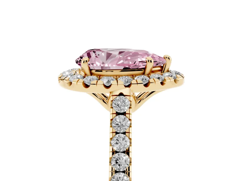 Pear-Shaped Raised Halo Engagement Ring Setting for a Fancy Pink Lab-Grown Diamond | Yellow Gold