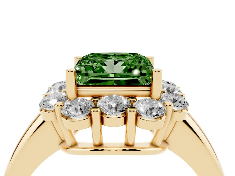 Princess Cut Graduated Milgrain Halo Engagement Ring Setting for a Fancy Green Lab-Grown Diamond | Yellow Gold