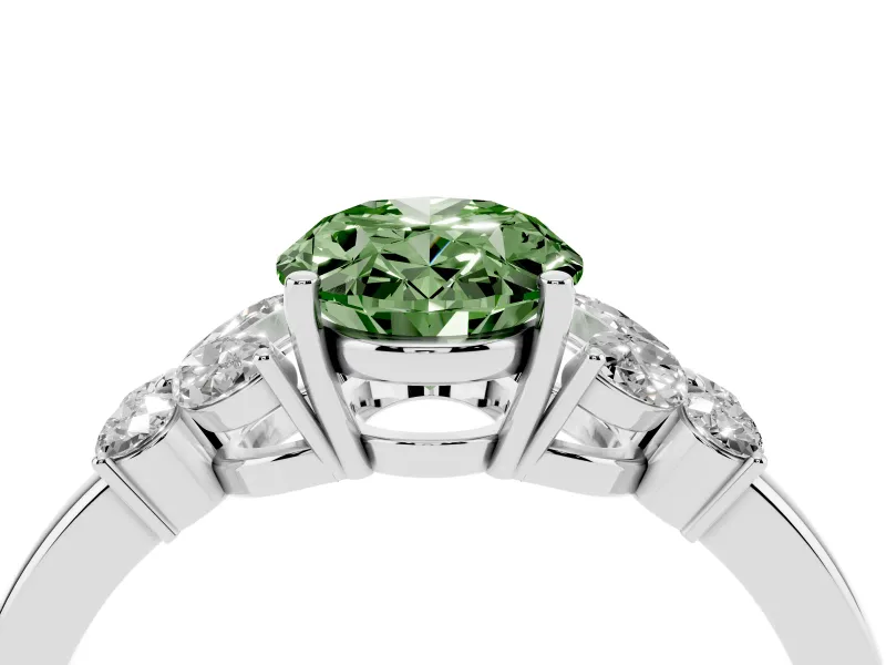 Oval Floral Engagement Ring Setting for a Fancy Green Lab-Grown Diamond | Petal Shoulders | Platinum