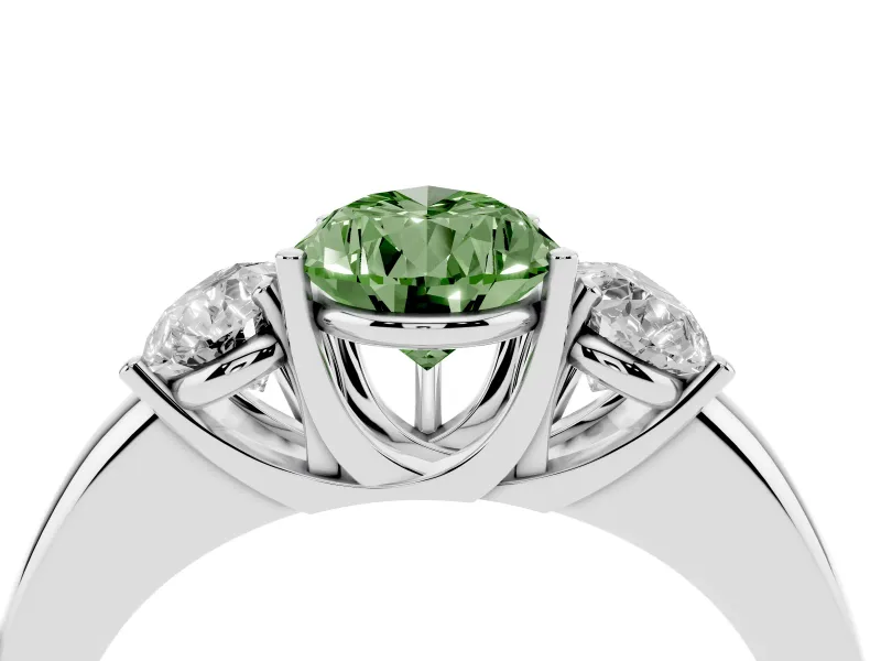 Pear-Shaped Three Stone Engagement Ring Setting for a Fancy Green Lab-Grown Diamond | Matching Side Stones | Platinum
