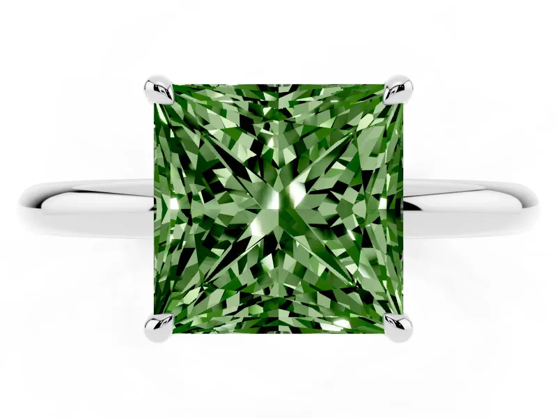 Princess Cut Hidden Halo Ring Setting for a Fancy Green Lab-Grown Diamond | Platinum