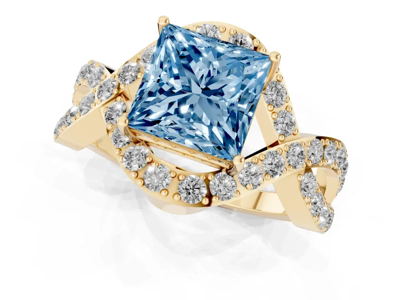 Princess Cut Infinity Twist Engagement Ring Setting for a Fancy Blue Lab-Grown Diamond | Yellow Gold