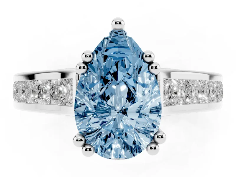 Pear-Shaped Channel Engagement Ring Setting for a Fancy Blue Lab-Grown Diamond | White Gold - Design NV-24671