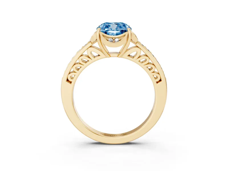 Cushion Cut Floral Pavé Engagement Ring Setting for a Fancy Blue Lab-Grown Diamond | Yellow Gold