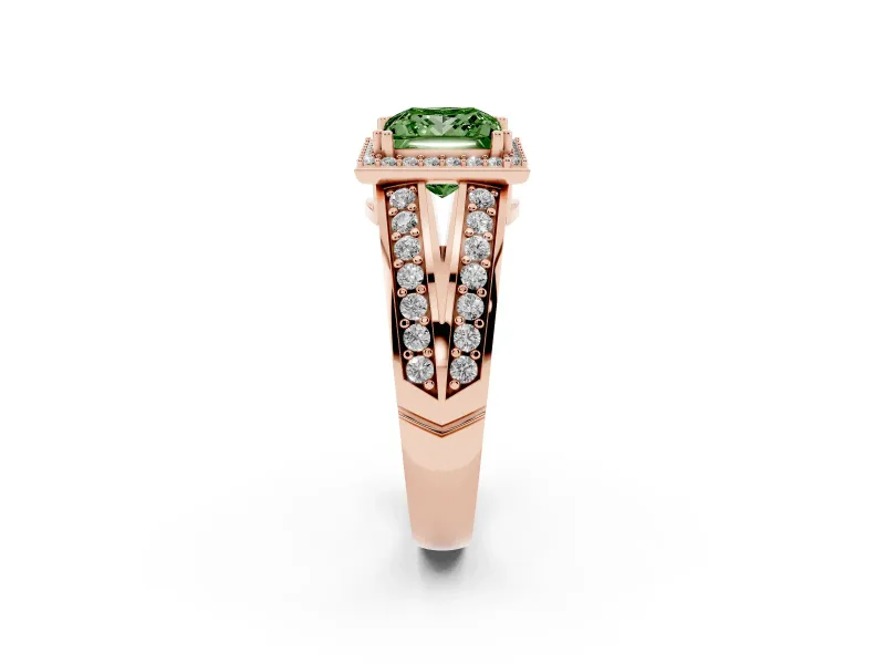 Princess Cut Halo Engagement Ring Setting for a Fancy Green Lab-Grown Diamond | Two-Row Pave Split Shank | Rose Gold