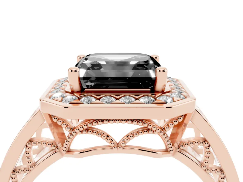 Asscher Cut Halo Engagement Ring Setting for a Black Center | Channel-Set Split Shank | Rose Gold