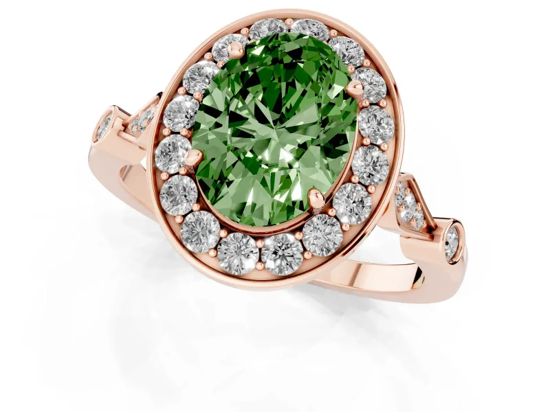 Oval Halo Engagement Ring Setting for a Fancy Green Lab-Grown Diamond | Bezel Stations | Rose Gold
