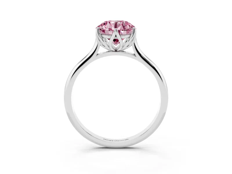 Fancy Pink Round Cut Diamond Solitaire Cathedral Ring Set in Platinum with Prong Setting