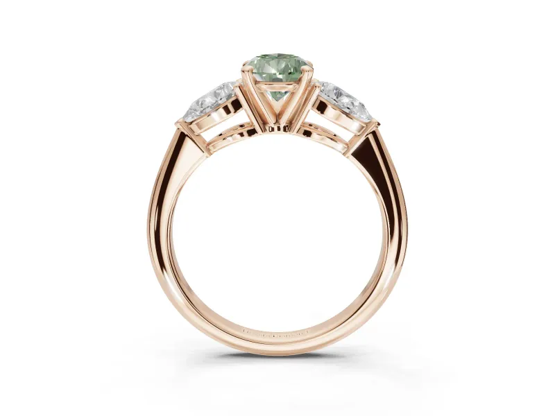 Pear-Shaped 3-Stone Engagement Ring Setting for a Fancy Green Lab-Grown Diamond | Rose Gold