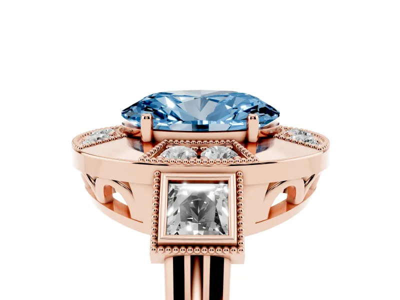 Oval Milgrain Sectioned Halo Engagement Ring Setting for a Fancy Blue Lab-Grown Diamond | Rose Gold