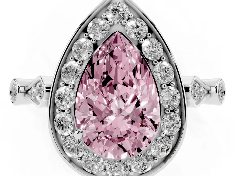 Pear-Shaped Vintage Halo Engagement Ring Setting for a Fancy Pink Lab-Grown Diamond | Bezel Station Shoulders | Platinum