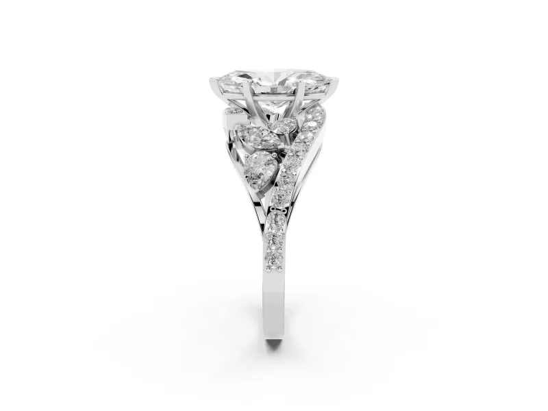 Marquise Cut Diamond Halo Ring Set in Platinum with Marquise and Pavé Band in Prong Setting