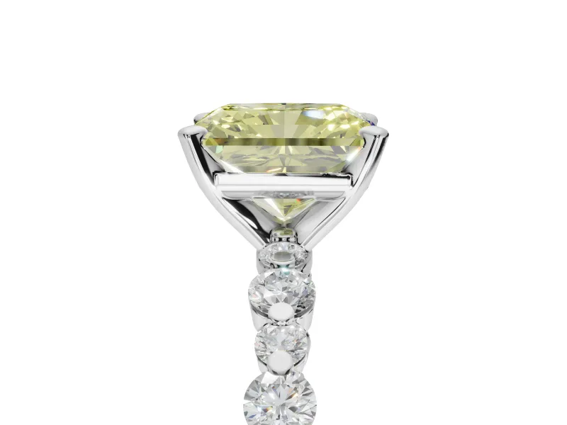 Radiant Cut Pavé Solitaire Engagement Ring Setting for a Fancy Yellow Lab-Grown Diamond | Alternating Accents | Platinum