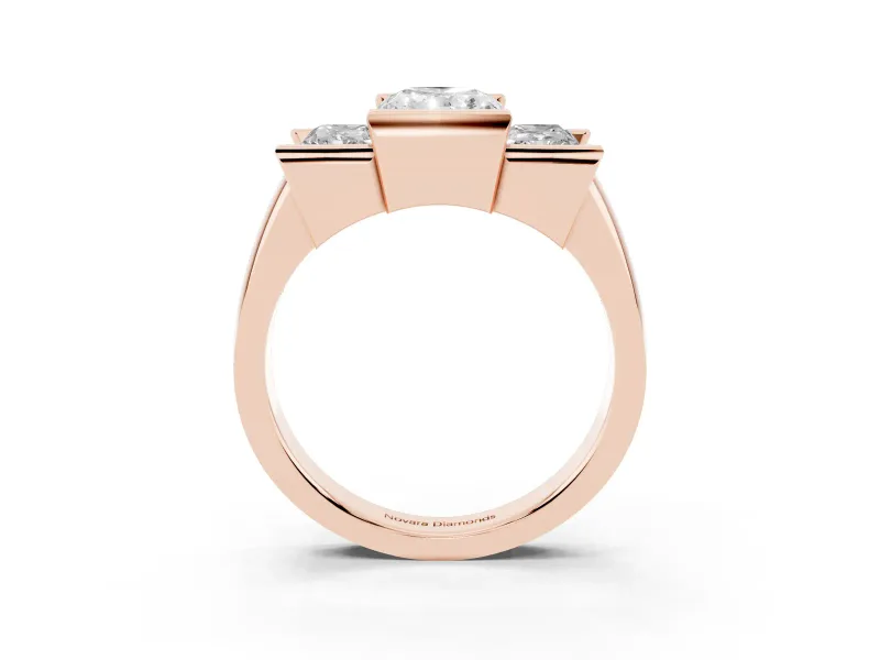 Radiant Cut Channel-Set Three Stone Engagement Ring Setting | Wide Flat Band | Rose Gold