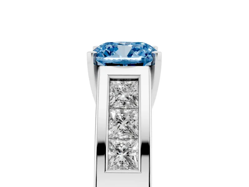 Cushion Cut Channel-Set Engagement Ring Setting for a Fancy Blue Lab-Grown Diamond | Platinum