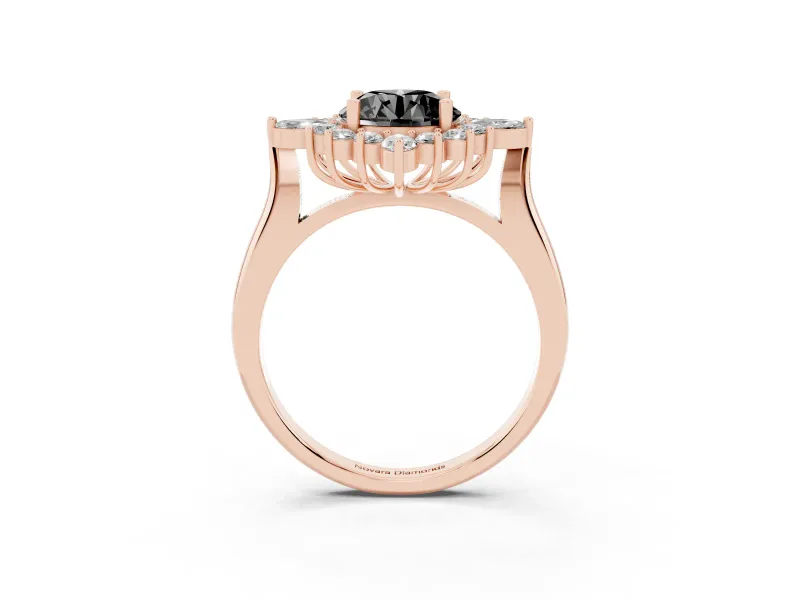 Round Cluster Halo Engagement Ring Setting for a Black Center | Rose Gold