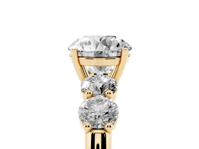 Round Five Stone Engagement Ring Setting | Prong Set Side Stones | Yellow Gold