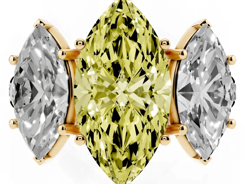 Marquise Three Stone Engagement Ring Setting for a Fancy Yellow Lab-Grown Diamond | Accented Shoulders | Yellow Gold