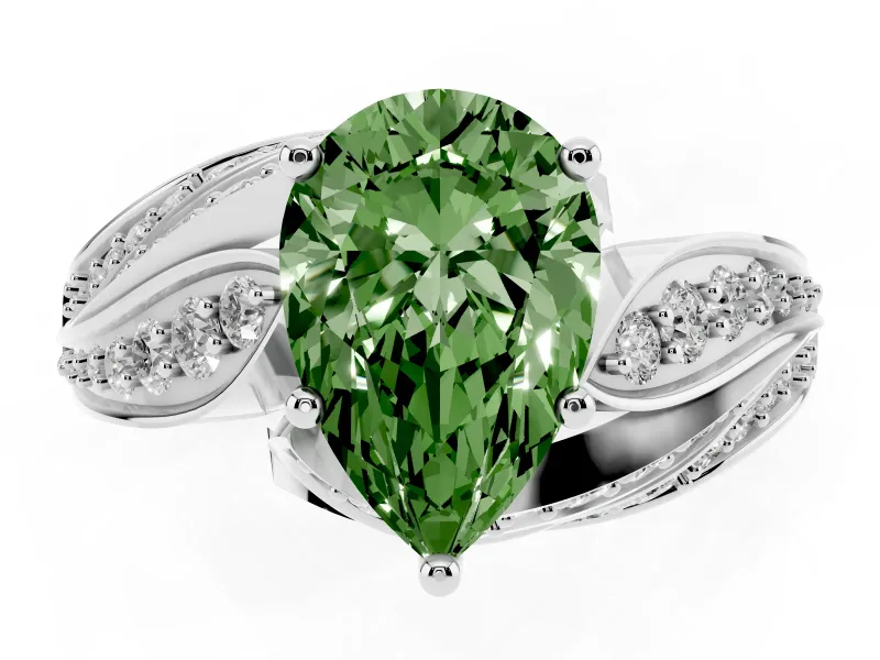 Pear-Shaped Bypass Hidden Halo Engagement Ring Setting for a Fancy Green Lab-Grown Diamond | Graduated Pavé | Platinum