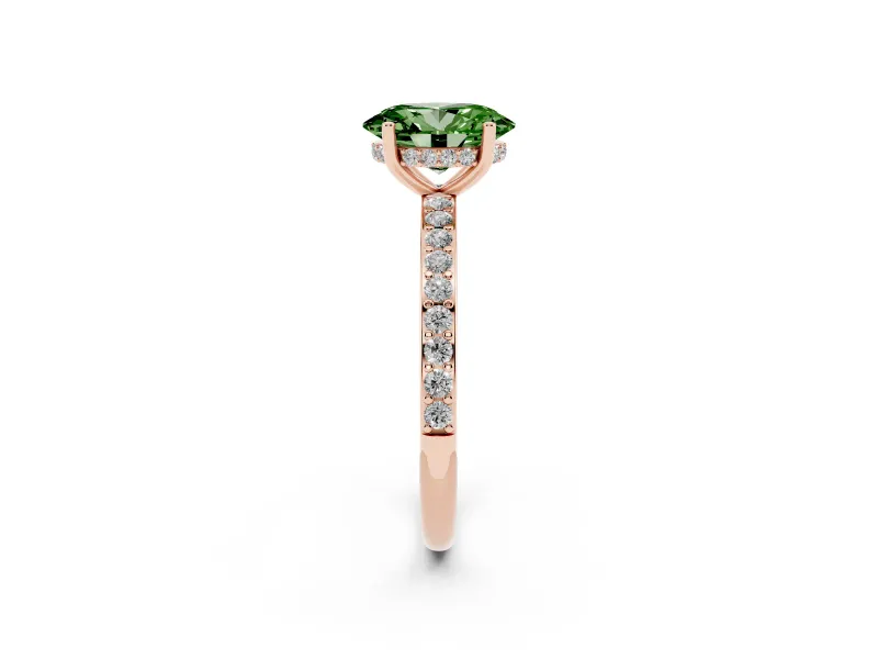 Oval Hidden Halo Engagement Ring Setting for a Fancy Green Lab-Grown Diamond | Pavé Band | Rose Gold