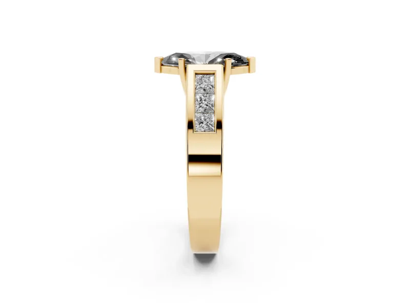 Marquise Channel-Set Engagement Ring Setting for a Black Center | Princess Side Stones | Yellow Gold