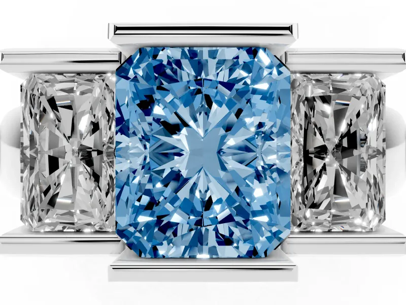 Radiant Cut Channel-Set Three Stone Engagement Ring Setting for a Fancy Blue Lab-Grown Diamond | Platinum
