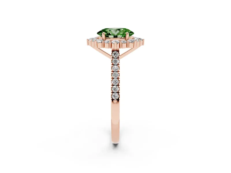 Oval Scalloped Halo Engagement Ring Setting for a Fancy Green Lab-Grown Diamond | Single Row Pave | Rose Gold