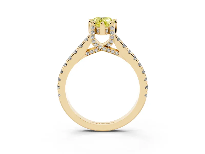Pear-Shaped Hidden Halo Pave Engagement Ring Setting for a Fancy Yellow Lab-Grown Diamond | Claw Prongs | Yellow Gold