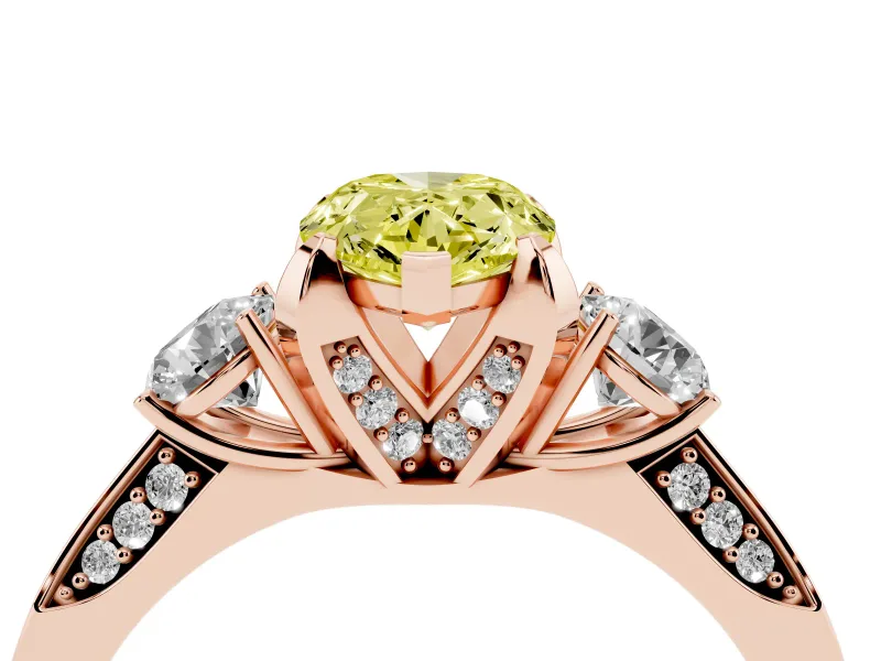 Pear-Shaped Hidden Halo Three Stone Engagement Ring Setting for a Fancy Yellow Lab-Grown Diamond | Rose Gold