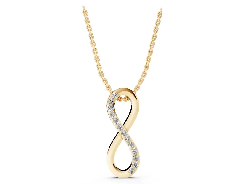 Round Lab-Grown Diamond Pavé Infinity Pendant Necklace | Single Pavé Strand | Yellow Gold