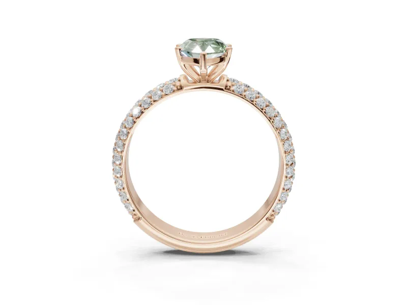 Pear-Shaped Domed Pavé Engagement Ring Setting for a Fancy Green Lab-Grown Diamond | Rose Gold