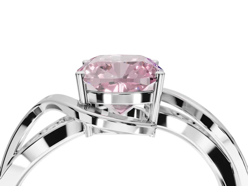 Cushion Cut Bypass Solitaire Engagement Ring Setting for a Fancy Pink Lab-Grown Diamond | Pavé Strands | Platinum