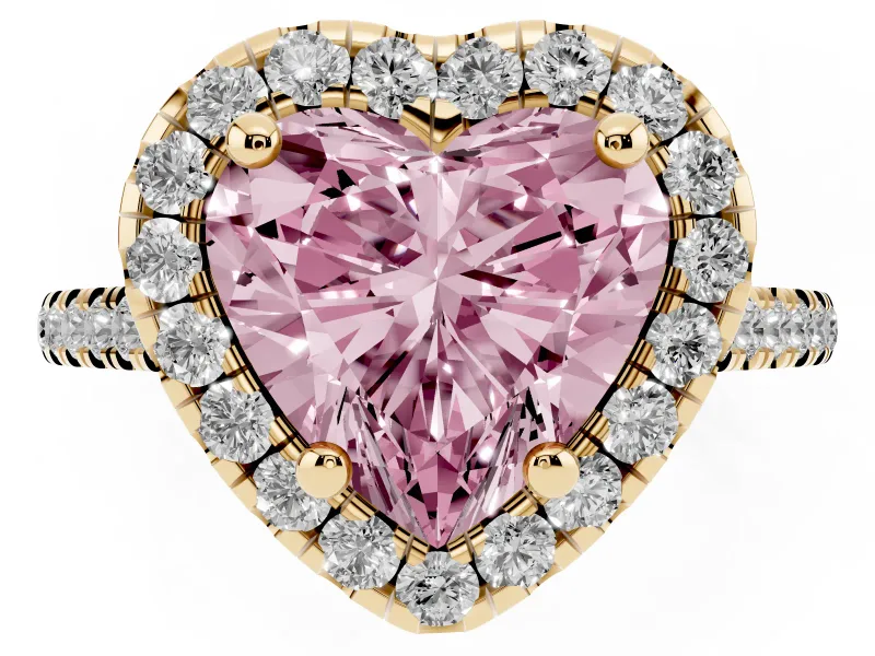 Heart-Shaped Halo Engagement Ring Setting for a Fancy Pink Lab-Grown Diamond | Tapered Band | Yellow Gold