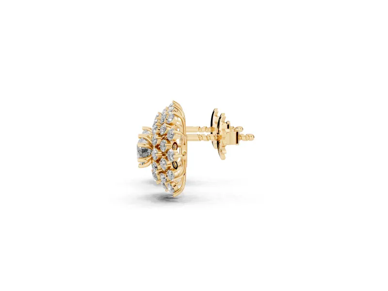 Round Lab-Grown Diamond Sunburst Cluster Stud Earrings | Star Outline | Yellow Gold