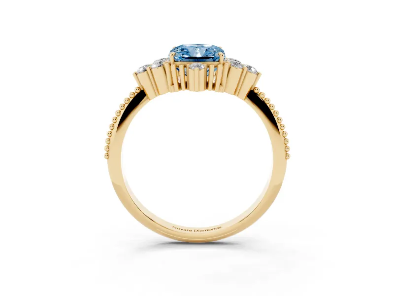 Radiant Cut Cluster Engagement Ring Setting for a Fancy Blue Lab-Grown Diamond | Yellow Gold