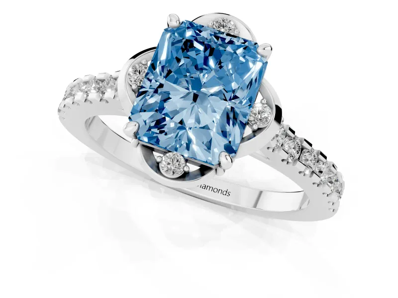 Radiant Cut Floral Petal Engagement Ring Setting for a Fancy Blue Lab-Grown Diamond | Petal Accents | White Gold