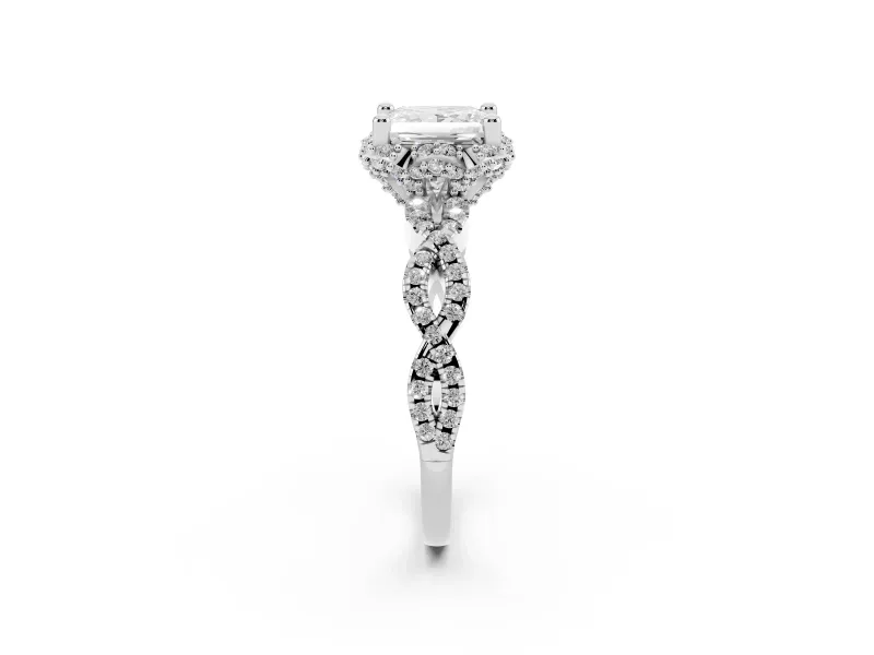 Princess Cut Milgrain Halo Engagement Ring Setting | Graduated Shoulders | Platinum