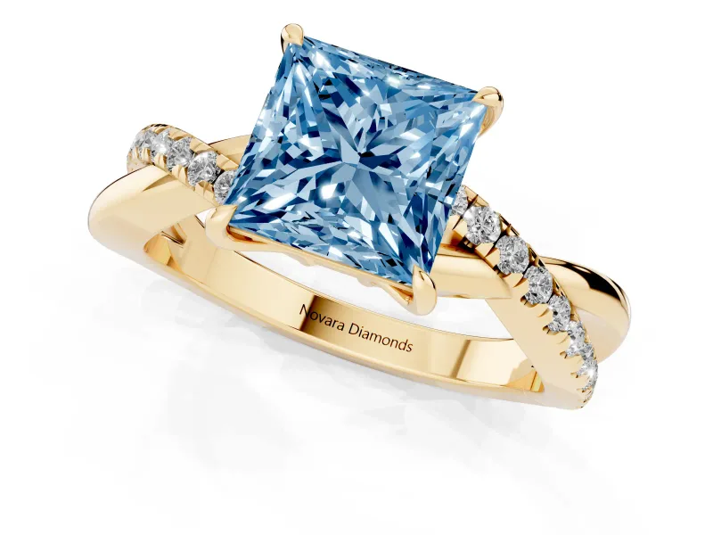 Princess Cut Crossover Engagement Ring Setting for a Fancy Blue Lab-Grown Diamond | Yellow Gold