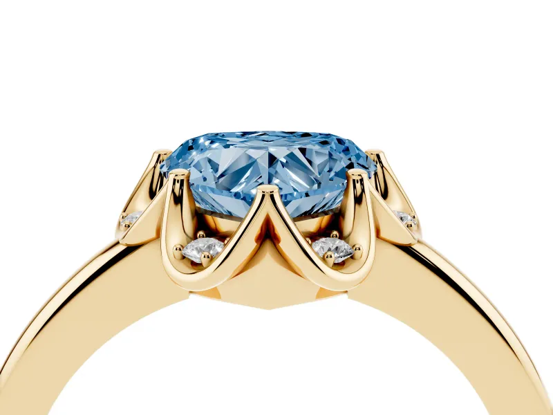 Heart-Shaped Petal Halo Engagement Ring Setting for a Fancy Blue Lab-Grown Diamond | Yellow Gold