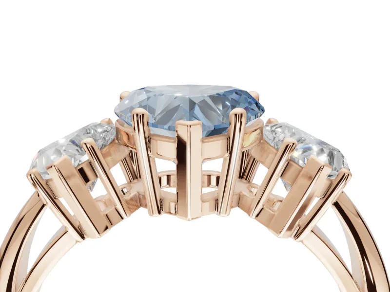Heart-Shaped Three Stone Engagement Ring Setting for a Fancy Blue Lab-Grown Diamond | Plain Band | Rose Gold