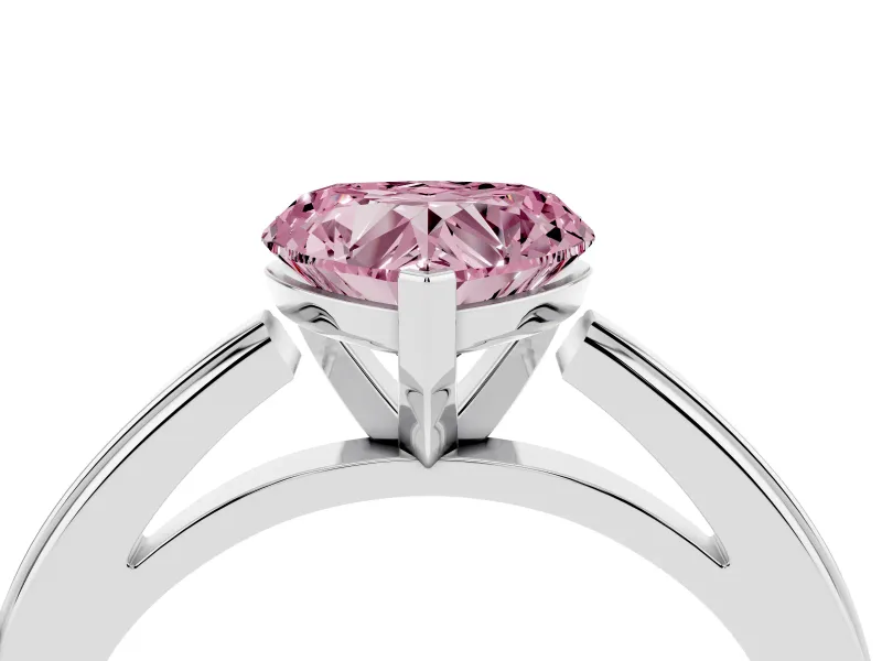 Fancy Pink Heart Cut Diamond Solitaire Ring Set in Platinum with Prong Setting and Classic Band