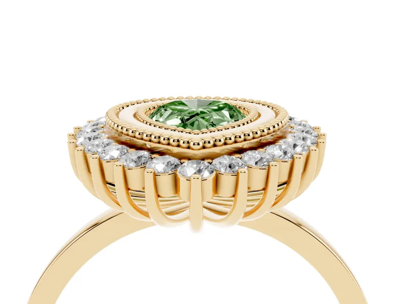Pear-Shaped Bezel Halo Engagement Ring Setting for a Fancy Green Lab-Grown Diamond | Yellow Gold